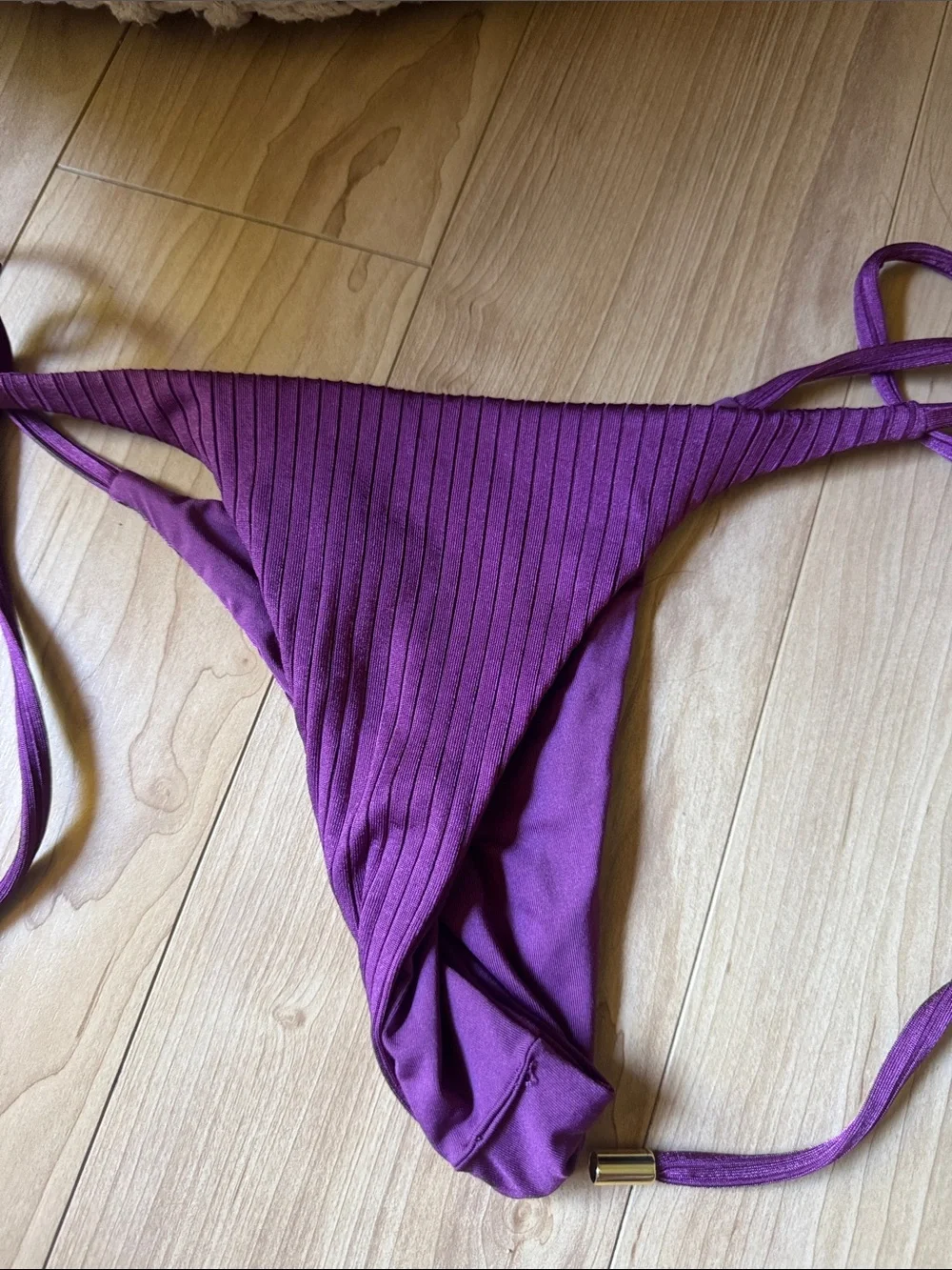 Monday Swimwear Purple Ribbed Tie-Side Bikini Bottom